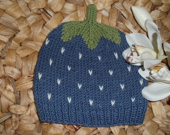 Baby hat, children's hat, blueberry - 100% wool - strawberry hat - hand-knitted - in your desired size