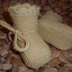 Baby shoes made of 100% wool light yellow hand knitted christening shoes image 3