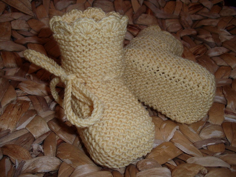 Baby shoes made of 100% wool light yellow hand knitted christening shoes image 3