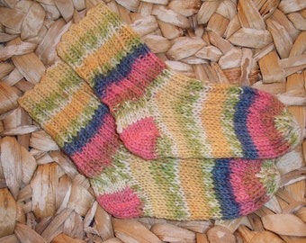 Baby socks - 8-12 months - handknit - shades of yellow, green, red, blue - ready to ship