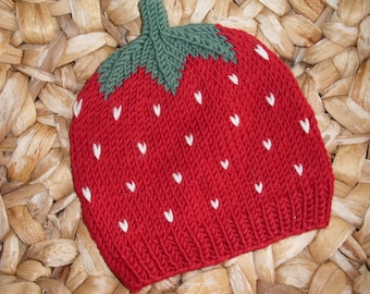 Gorro de fresa - gorro para bebé y niño 100% lana - en varios tamaños - tejido a mano