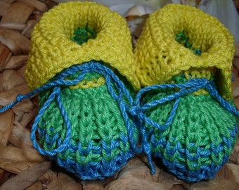 Colorful baby shoes - for 0-6 months - 100% cotton - hand knitted - ready to ship