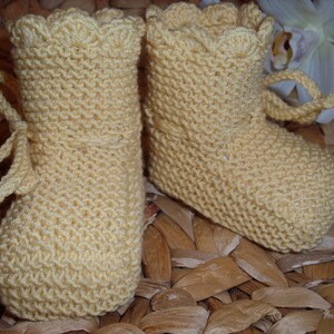 Baby shoes made of 100% wool light yellow hand knitted christening shoes image 2