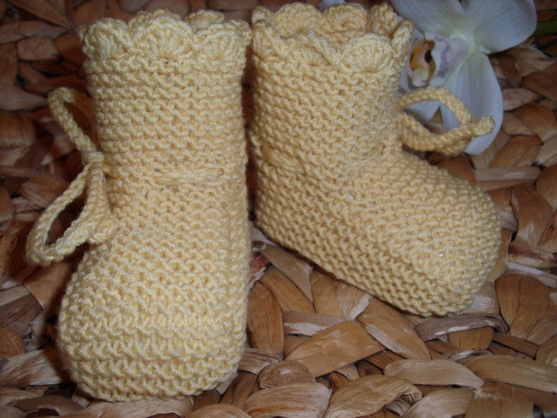 Baby shoes made of 100% wool light yellow hand knitted christening shoes image 2