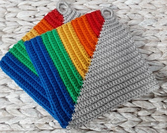 Regenbogen-Topflappen aus 100% Baumwolle  - 2 Stück - mit Aufhänger - sofort lieferbar