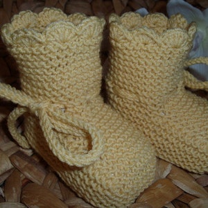 Baby shoes made of 100% wool light yellow hand knitted christening shoes image 1