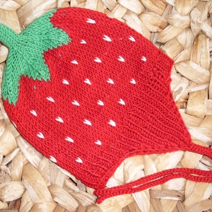 Sweet Fruit Strawberry Baby Hat Toddler Hat with Earflap - several sizes - pure wool