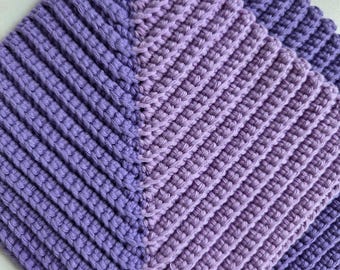 Two-tone potholders made of 100% cotton - purple and lilac - 2 pieces - with hanging loop