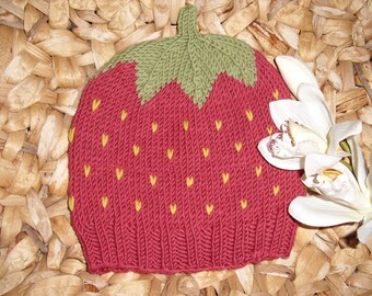 Sweet Fruit Strawberry Baby Hat Toddler Hat - several sizes - pure wool - winter hat
