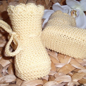 Baby shoes made of 100% wool light yellow hand knitted christening shoes image 4