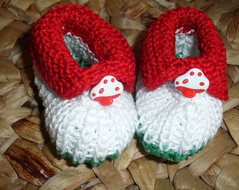 Babyschuhe "Fliegenpilz" aus Baumwolle - handgestrickt - versandfertig