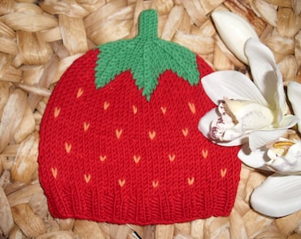 Sweet Fruit Strawberry Baby Hat Toddler Hat - several sizes - pure wool