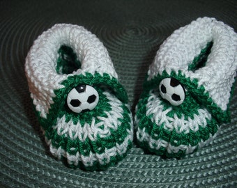 Baby shoes for football fans - white*green - 100% cotton - hand-knitted - ready to ship