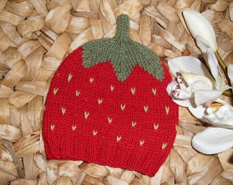 Sweet Fruit Strawberry Baby Hat Toddler Hat - several sizes - pure wool