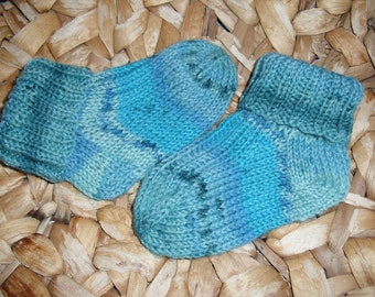 Baby socks - handknit - 5-10 months - turquois and blue - OOAK - ready to ship