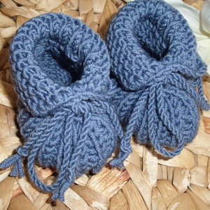 Baby shoes jeans-blue 100% wool hand-knitted can be delivered quickly image 1