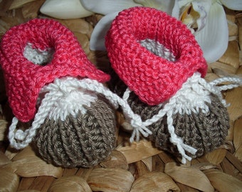 Baby shoes in taupe-white-coral - 100% cotton - hand-knitted