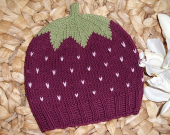 Children's hat, baby hat, blueberry print - 100% wool - hand-knitted - in your desired size