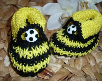 Baby shoes for football fans - yellow-black - 100% cotton - hand-knitted