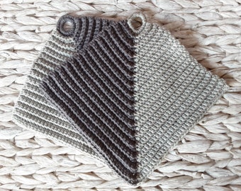 Two-tone pot holders made of 100% cotton - dark gray and light gray - 2 pieces - with hanger - available for quick delivery