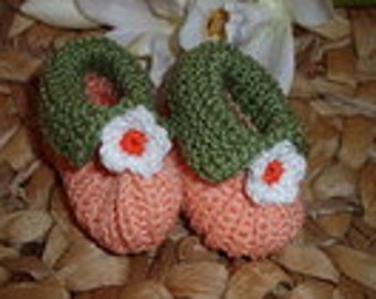 Unikat: Babyschuhe "Orangenblüte" - 100% Baumwolle - handgestrickt - versandfertig