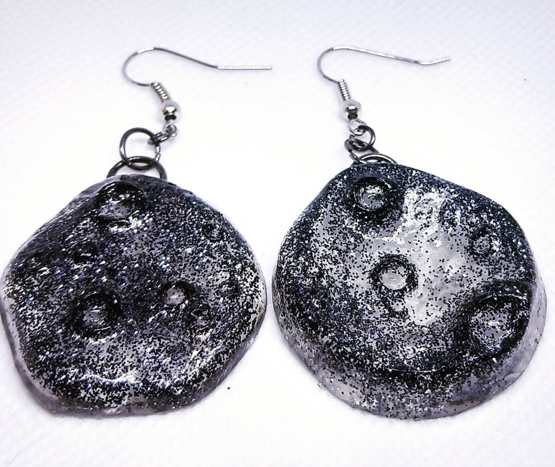 Glow in the dark glittery full moon earrings