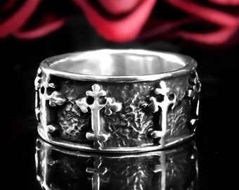 Silver Cross Band For Men, Wedding Cross Ring , Cross Ring Silver Men, Religious Jewelry, Mens Gift Band, Religious Ring, Silver Cross Ring