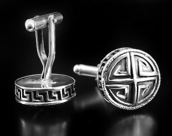 Greek Key Silver Cufflinks Gift For Men, Cross Cufflinks, Sterling Silver Cuff Links, Meander Mens Cufflinks, Wedding Greek Key Cufflinks