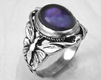 Amethyst Ring Sterling Silver, Butterfly Ring, Vintage Ring, Silver Ring Women, Art Nouveau Ring, Antique Ring, Vintage Jewelry, Women Gift