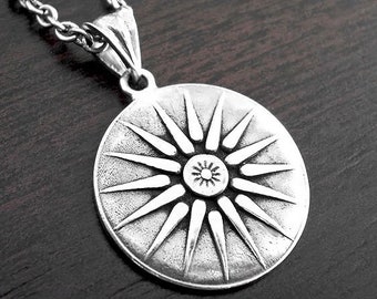 Vergina Sun Necklace, Men Necklace Silver, Greek symbol, Mens Gift Silver Necklace, Greek Jewelry, Ancient Symbol, Macedonia Sun Pendant