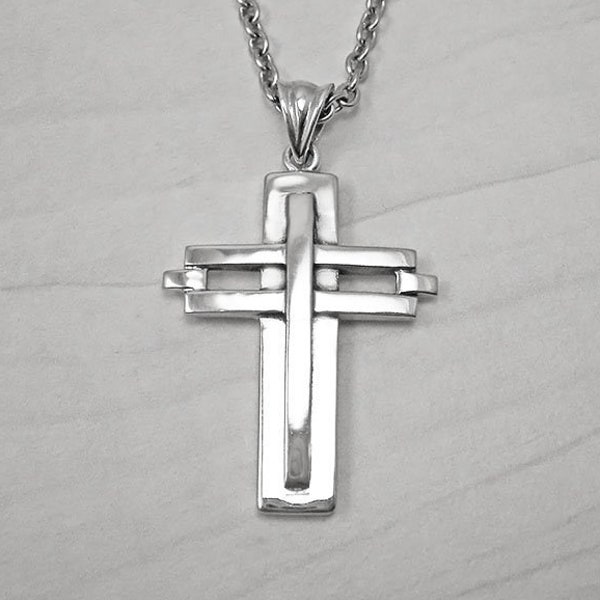 Cross Necklace Men, Sterling Silver Cross Pendant, Baptism Cross Silver, Orthodox Cross, Religious Jewelry, Men Jewelry, Christian Symbol