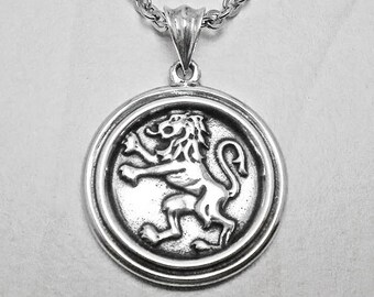 Lion necklace Silver, Sterling Silver Necklace Men, Lion Jewelry, Vintage Necklace, Men Jewelry, Lion Symbol, Coat Of Arms, Mens Gift Silver