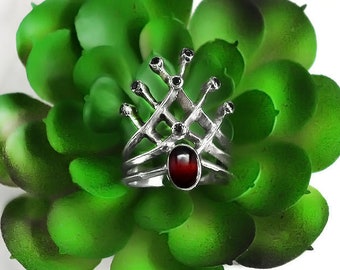 Tiara Ring, Vintage Jewelry, Garnet Ring, Art Nouveau Ring, Onyx Ring, Boho Ring, Antique Jewelry, Women Gift, Boho Jewelry, Womens Gift