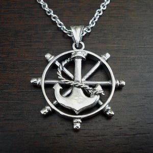 Anchor Necklace Sterling Silver, Mens Gift Silver, Anchor And Wheel, Nautical Jewelry, Sailor Necklace, Captain Anchor, Nautical Necklace