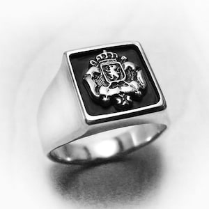 Coat Of Arms Ring Silver, Silver Ring Men, Crown Ring, Gentleman Ring, Lion Ring, Men Gift Ring, Chevalier Ring, Vintage Ring, Husband Gift