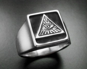 All Seeing Eye Ring Silver, Masonic Ring, Eye Of Providence, Freemason Signet Ring, Silver Ring Men, Master Masons Ring, Men Gift Ring