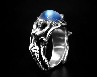 Moonstone Ring, Mermaid Ring Silver, Mermaid Jewelry, Antique Ring Silver, Vintage Ring, Moonstone Jewelry Ring, Magic Ring, Wiccan Jewelry