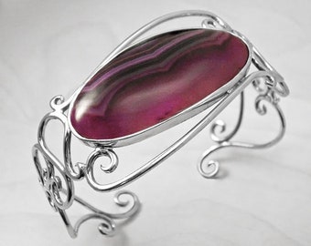 Vintage Cuff Bracelet Silver Gift For Woman, Gift For Her Cuff, Antique Bracelet, Silver Cuff Bracelet, Agate Bracelet, Agate Cuff Silver