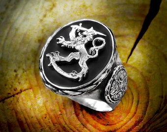 Lion Sterling Silver Ring Men, English Heraldry Gift, Coat Of Arms Ring Men, Lion Ring Mens Gift, Husband Gift, Men Jewelry, Chevalier Ring