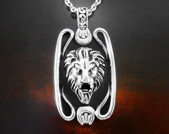 Lion Necklace, Men Necklace Silver, Lion Jewelry Silver, Men Jewelry Silver, Lion Symbol, Lion Head Pendant, Animal Jewelry, Men Gift Silver