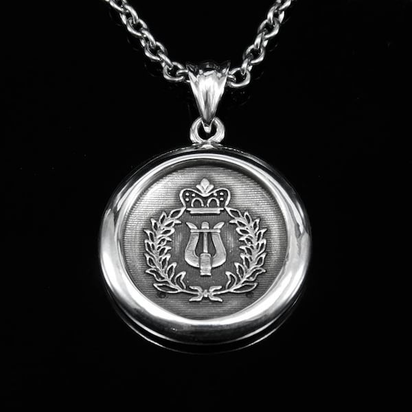 Silver Necklace Men, Coat Of Arms, Lyre Silver Pendant, Lyre Necklace, Music Necklace, Mens Gift Silver, Lyre Guitar Necklace, Women Gift