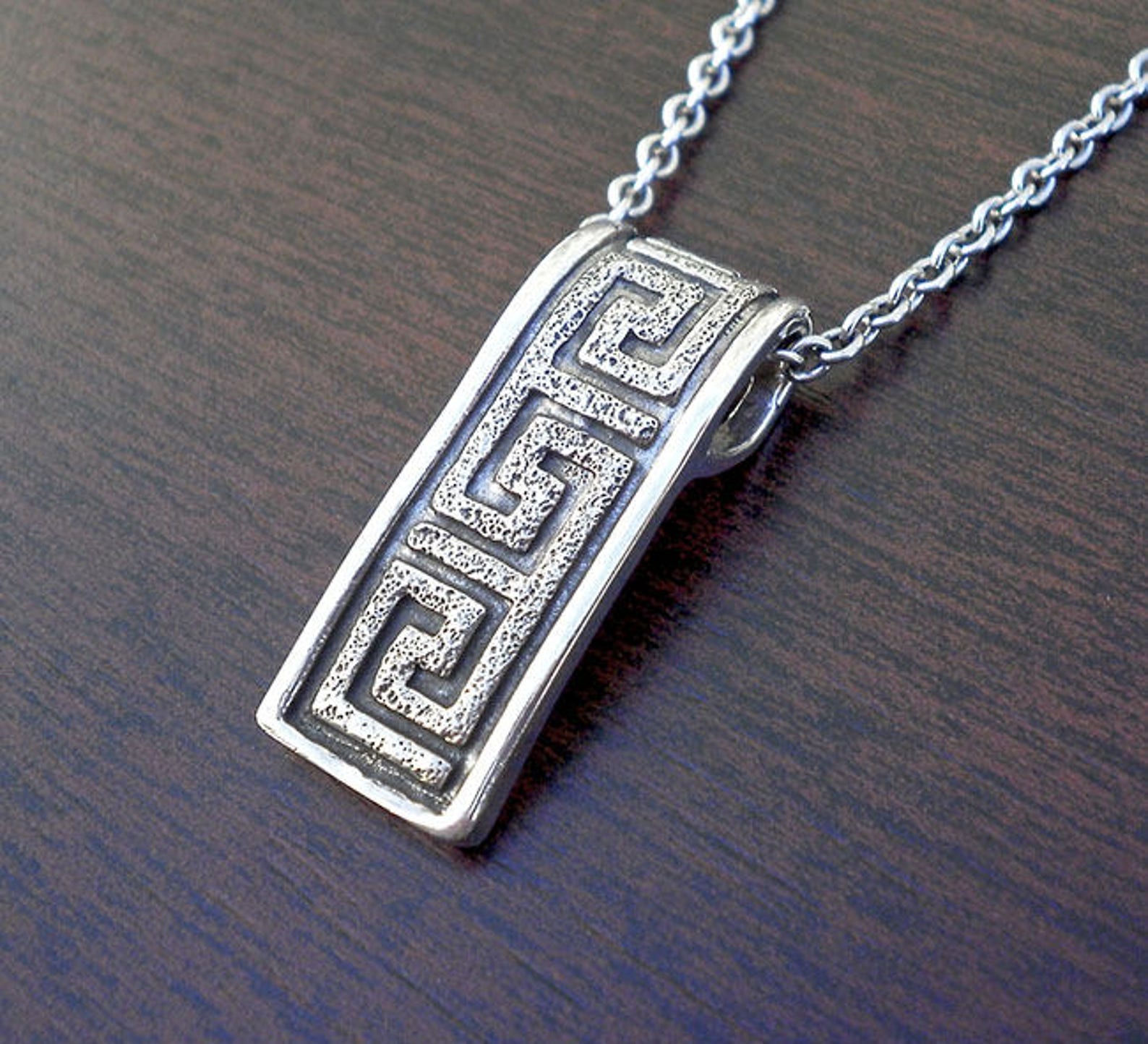 Greek Key Necklace Silver Men Silver Necklace Greek Etsy