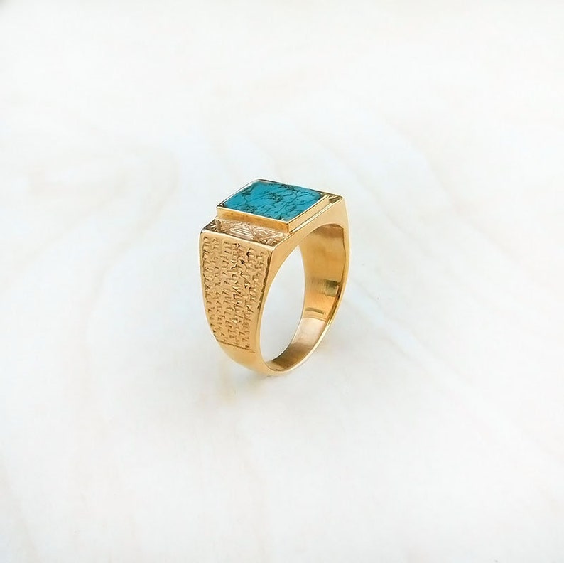 Turquoise Gold Ring Men Solid Gold 14K Ring Gold Etsy UK