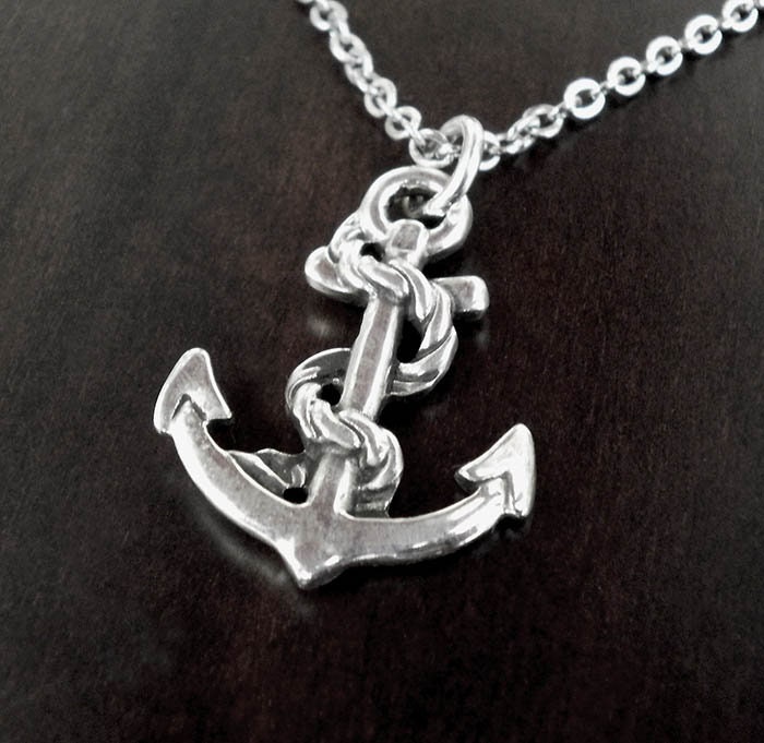 Mens Silver Necklace Anchor Men Anchor Pendant Nautical | Etsy