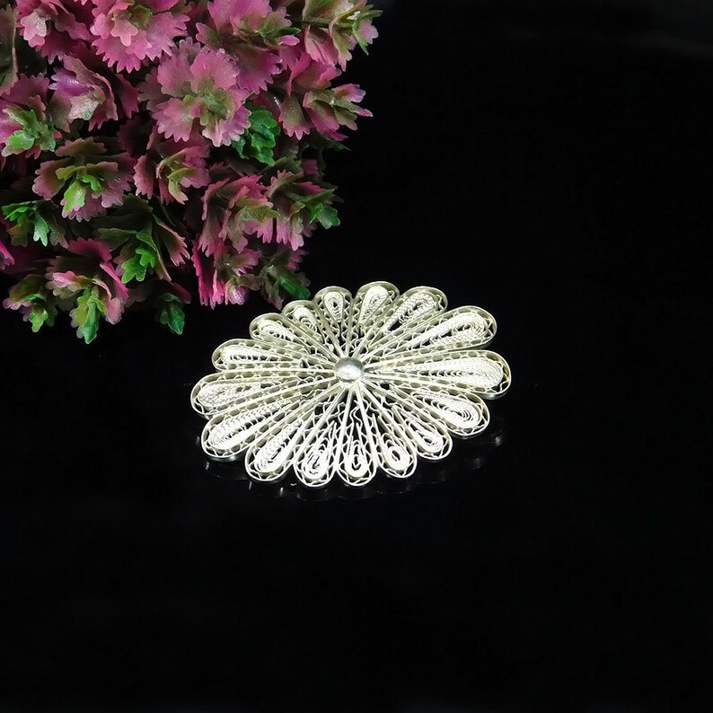 Sterling Silber Brosche, Vintage Brosche, antike Brosche, filigrane Brosche, Blume Silber Brosche, Brosche, Hochzeit Brosche, Schönheit Geschenk Bild 2