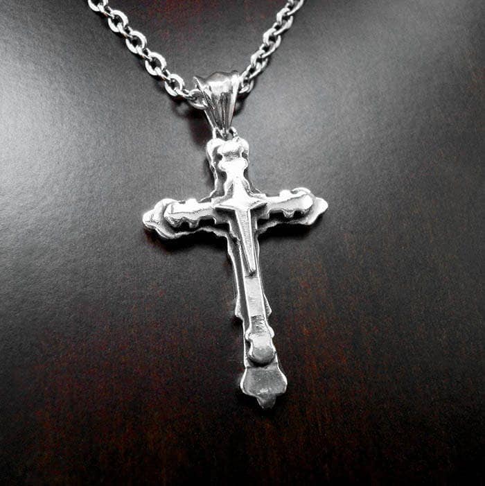 Silver Necklace Handmade Cross Men 