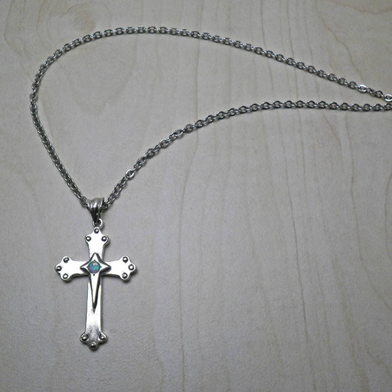 Opal Cross Silver Cross Pendant Cross Necklace Men Opal Etsy