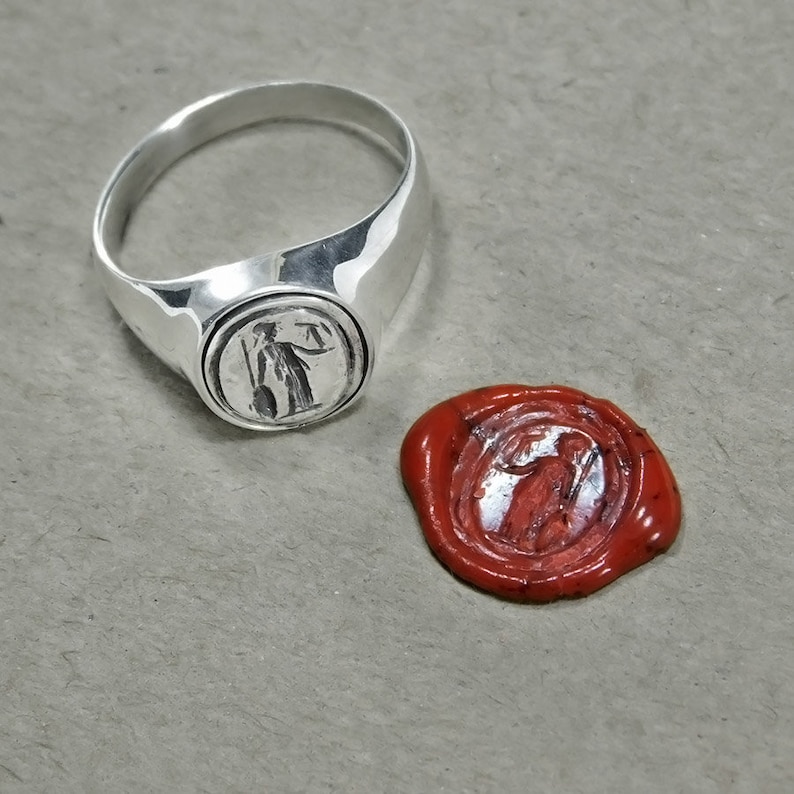 Ring Men Silver Wax Seal Ring Athena Ring Seal Ring Etsy