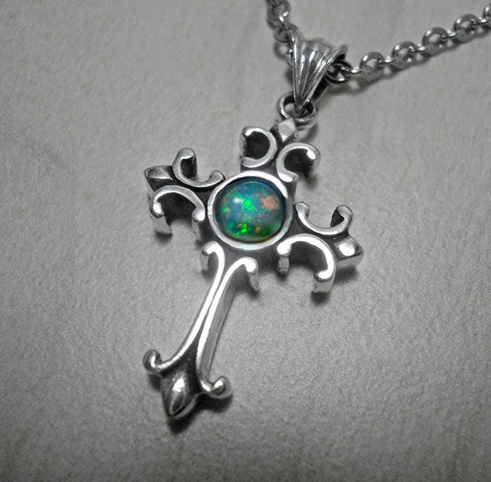Opal Cross Necklace Sterling Silver Handmade Silver Opal Etsy