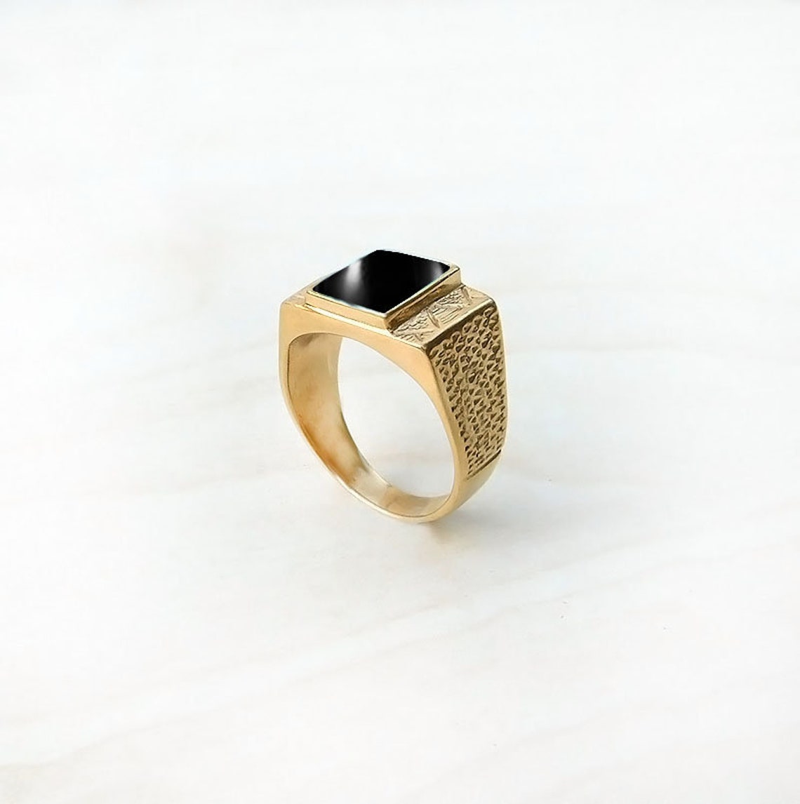 Onyx Gold Ring Men Solid Gold 14K Ring Gold Etsy